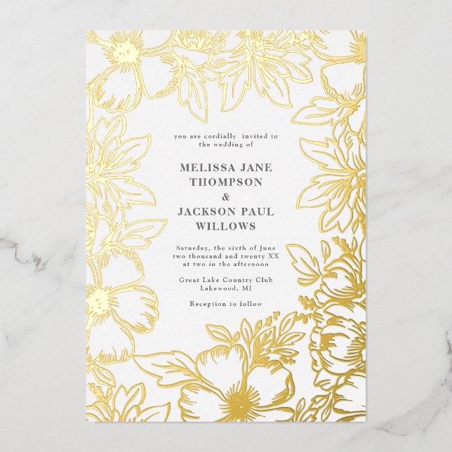 Golden flower wreath frame elegant wedding design (Front)