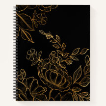 golden flowers dark notebook