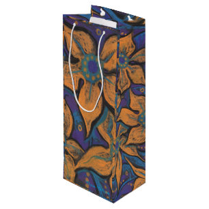 Golden flowers, decorative pastel painting, floral wine gift bag