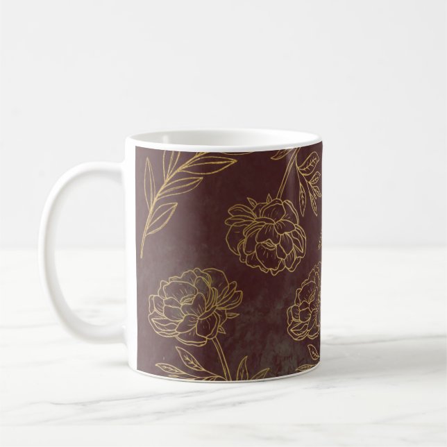 Golden flowers design coffee mug (Left)