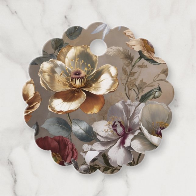 Golden flowers favour tags (Front)