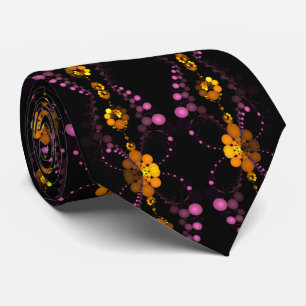 Golden Flowers In Purple Smoke Modern Art Tie