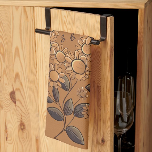 Golden Flowers Kitchen Towel (Thirds Fold)