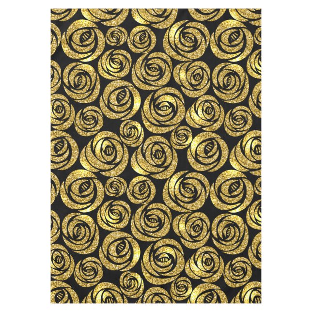 Golden Flowers on Black Background Tablecloth (Front)
