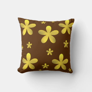golden flowers on brown background throw pillow
