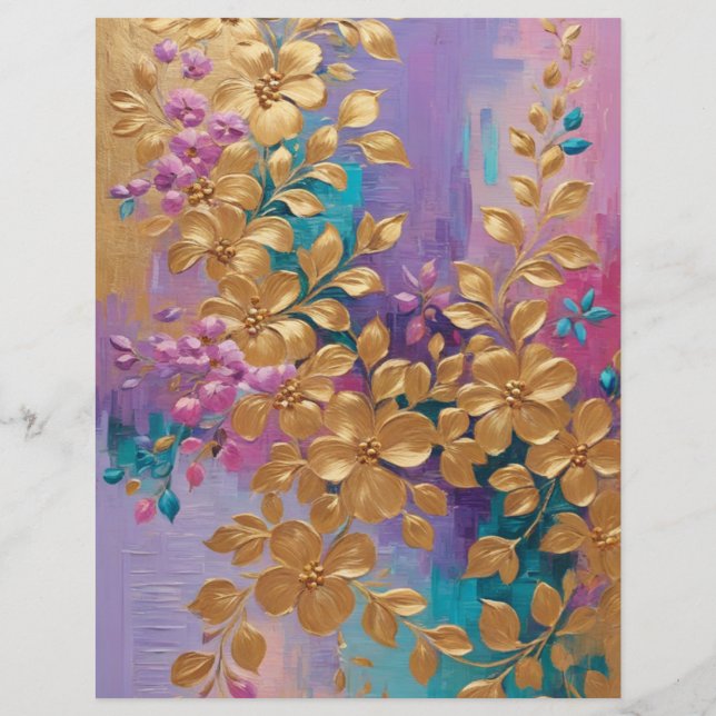 Golden Flowers Painted Scrapbook Paper (Back)