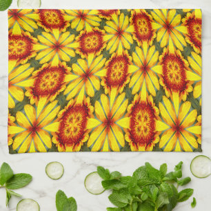 Golden Flowers Pattern Kitchen Towel