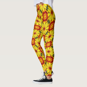 Golden Flowers Pattern Leggings