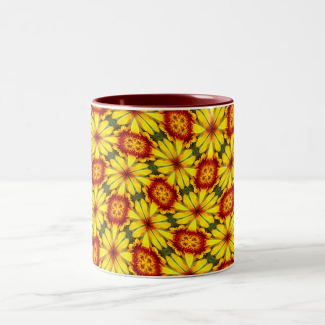Golden Flowers Pattern Two-Tone Coffee Mug (Center)