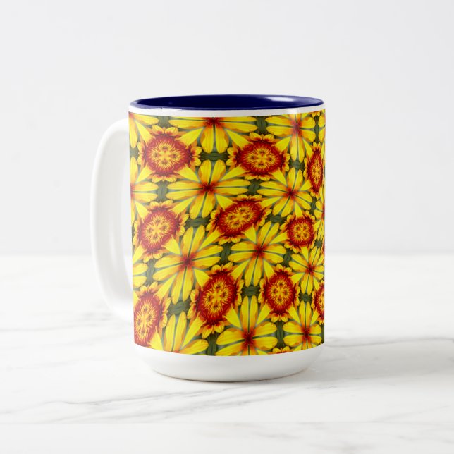 Golden Flowers Pattern Two-Tone Coffee Mug (Front Left)
