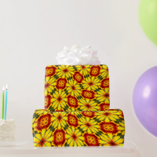 Golden Flowers Pattern Wrapping Paper