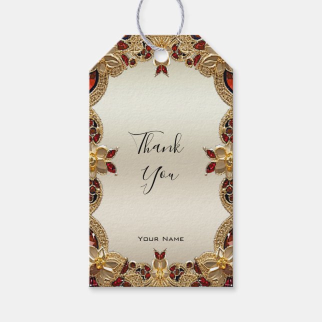 Golden Flowers Red Gemstone Gift Tag (Front)