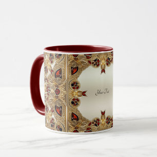 Golden Flowers Red Gemstone Mug
