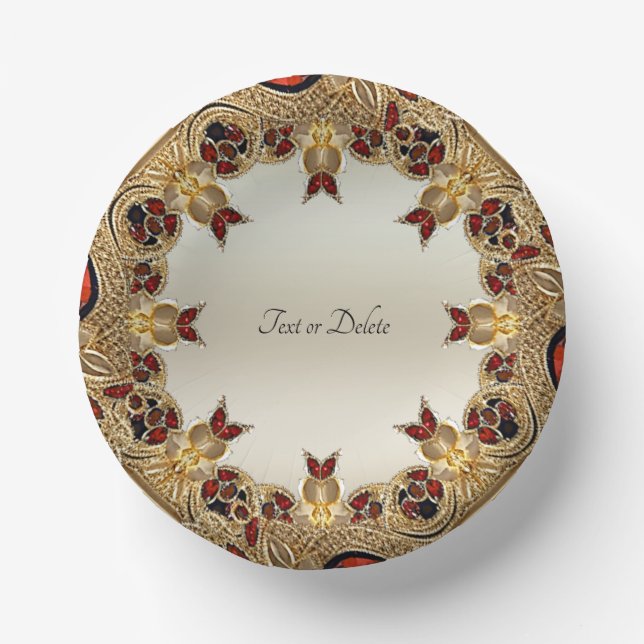 Golden Flowers Red Gemstone Paper Plate (Front)