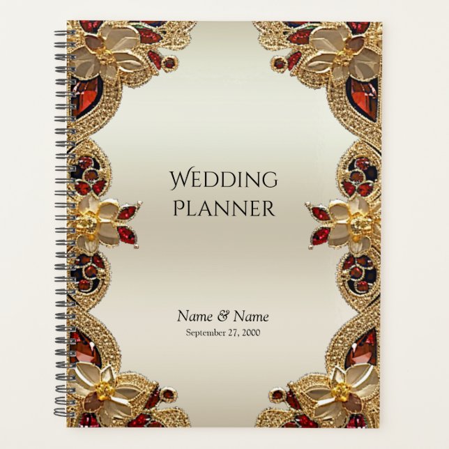 Golden Flowers Red Gemstone Planner (Front)