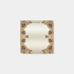 Golden Flowers Red Gemstone Post it Notes