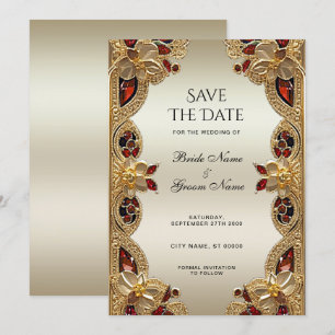 Golden Flowers Red Gemstone Splendour Save The Dat Date