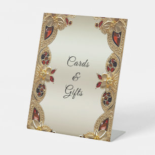 Golden Flowers Red Gemstone Tabletop Signs