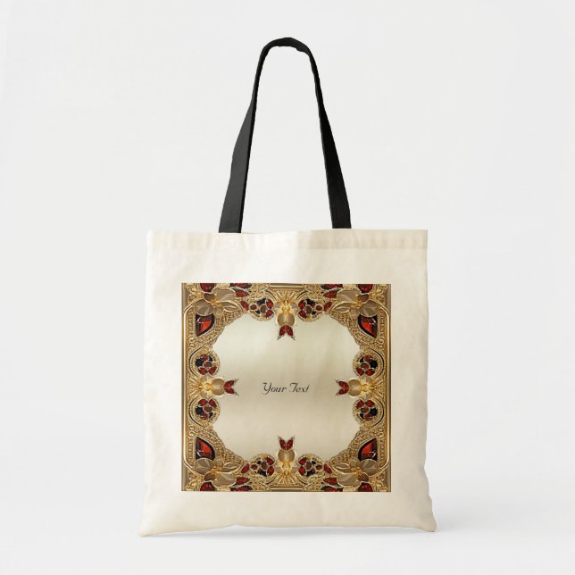 Golden Flowers Red Gemstone Tote Bag (Front)