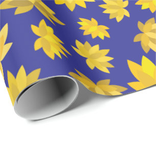 Golden Flowers Royal Blue Seamless Thanksgiving Wrapping Paper