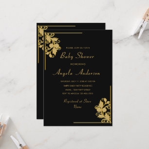 Golden Flral encadrée bébé fille douche Invitation