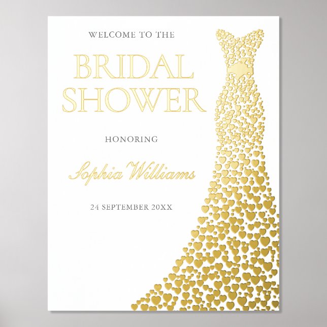 Golden Foil Dress Bridal Shower Large Welcome Sign (Front)