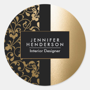 Golden Foil Floral Classic Round Sticker