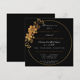 Golden Foil Floral Glam Vip Birthday Party Invitation