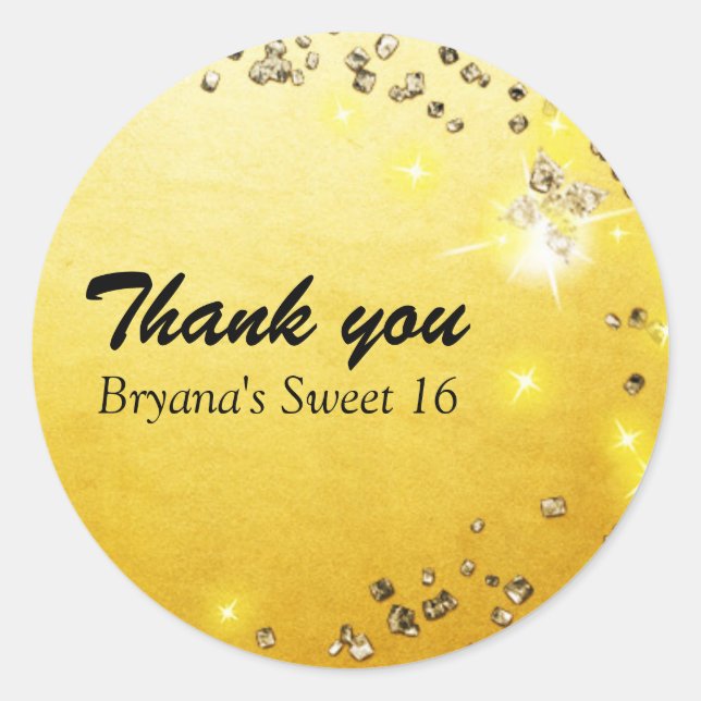 Golden Foil Gems Sparkle Party Favour Sticker (Front)