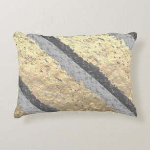 Golden Foil Grey Sparkling Glittey Elegant Royal Accent Pillow