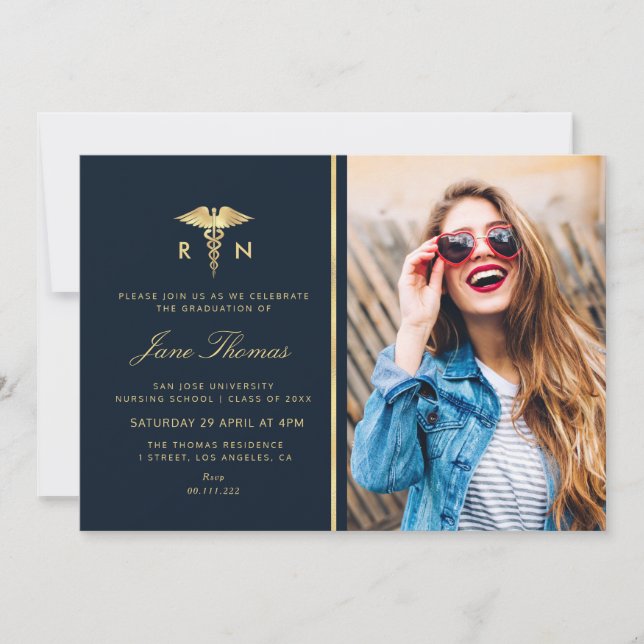 golden foil Nursing school graduation party  Invitation (Front)