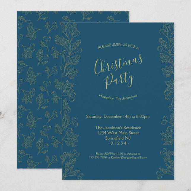 Golden Foil Winter Berries Invitation (Front/Back)