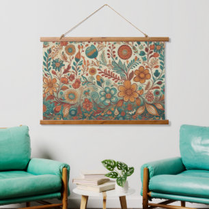 Golden Folk Art Tapestry Wall Hanging