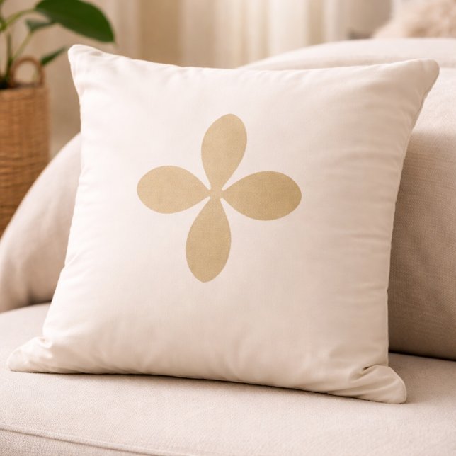 Golden Folk Bloom Throw Pillow (Muted gold floral icon centered on off-white for calm, nature inspired home layering.)