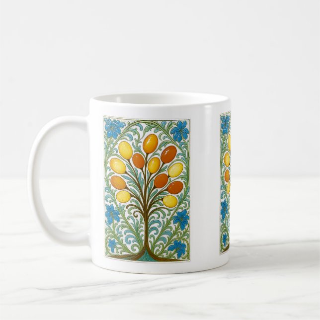 Golden Folk Tree Tile Coffee Mug (Left)