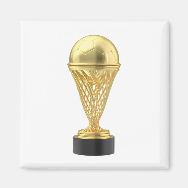 Golden football trophy cup magnet (Front)