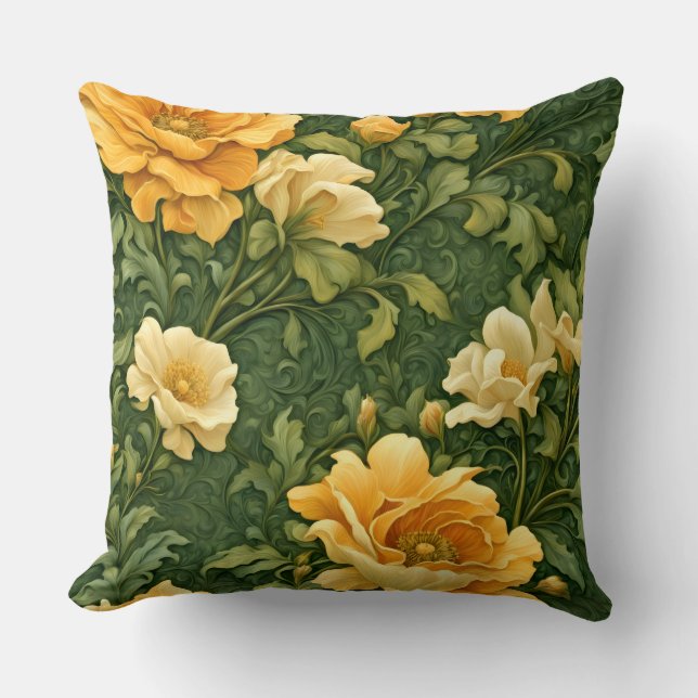 Golden Foral Tapestry  Throw Pillow (Front)