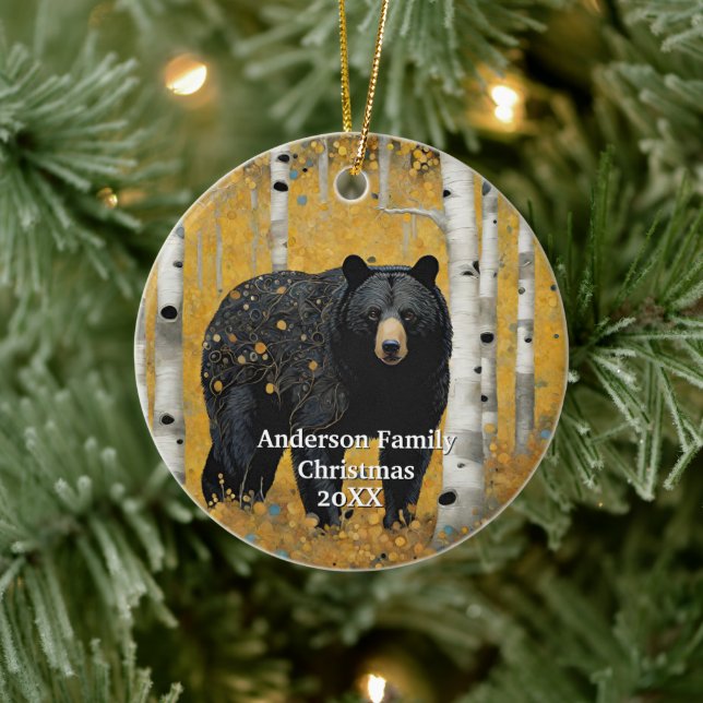 Golden Forest Black Bear  Ceramic Ornament (Tree)