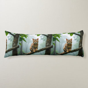 Golden Forest Cat – Minimal Jungle Portrait Body Pillow