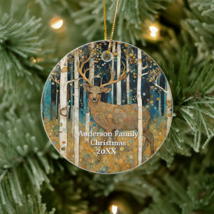 Golden Forest Deer Ceramic Ornament