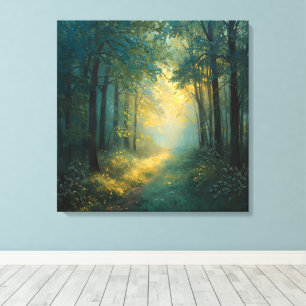Golden Forest Path – Tranquil Nature Landscape Art Canvas Print