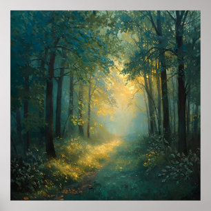 Golden Forest Path – Tranquil Nature Landscape Art Poster