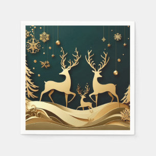 Golden Forest Waltz – Reindeer & Ornaments Napkin