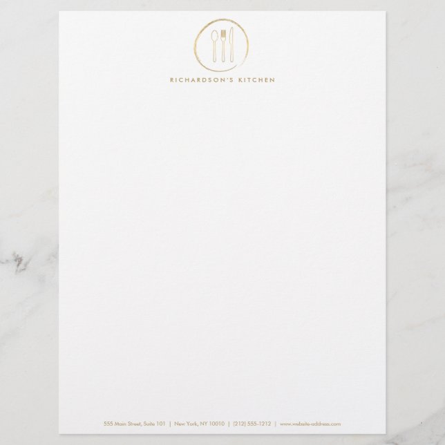 GOLDEN FORK SPOON KNIFE SKETCH LOGO for Catering Letterhead (Front)