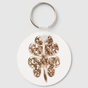 Golden Four Leaf Clover Faux Gold Good Luck Wish Keychain