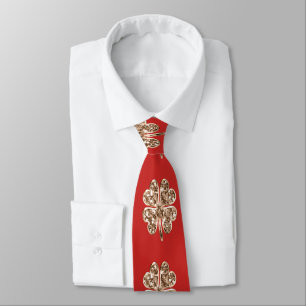 Golden Four Leaf Clover Festive Red and Gold Chic Tie