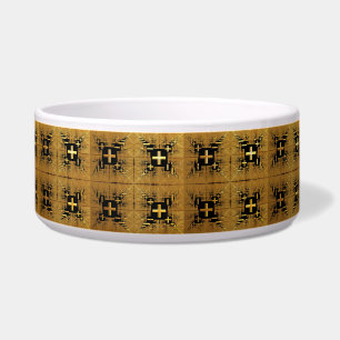 Golden Fractal Crosses Ceramic Pet Bowl