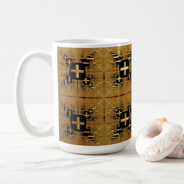 Golden Fractal Crosses  Coffee Mug (With Donut)