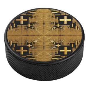 Golden Fractal Crosses Hockey Pucks