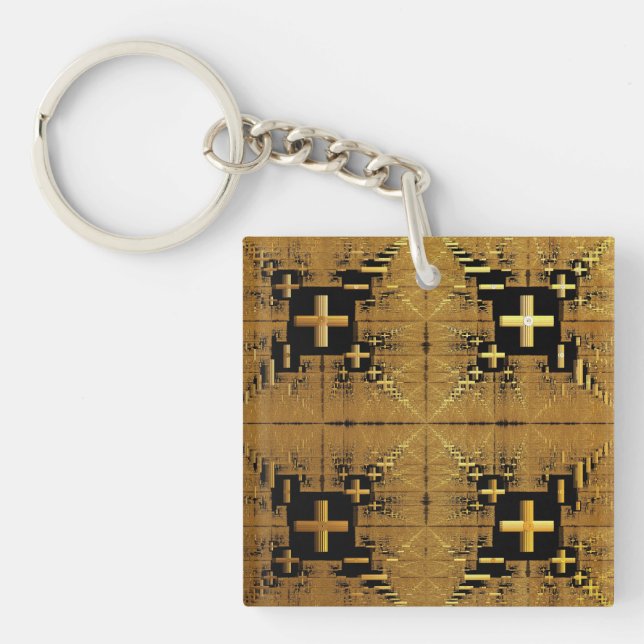 Golden Fractal Crosses  Keychain (Front)